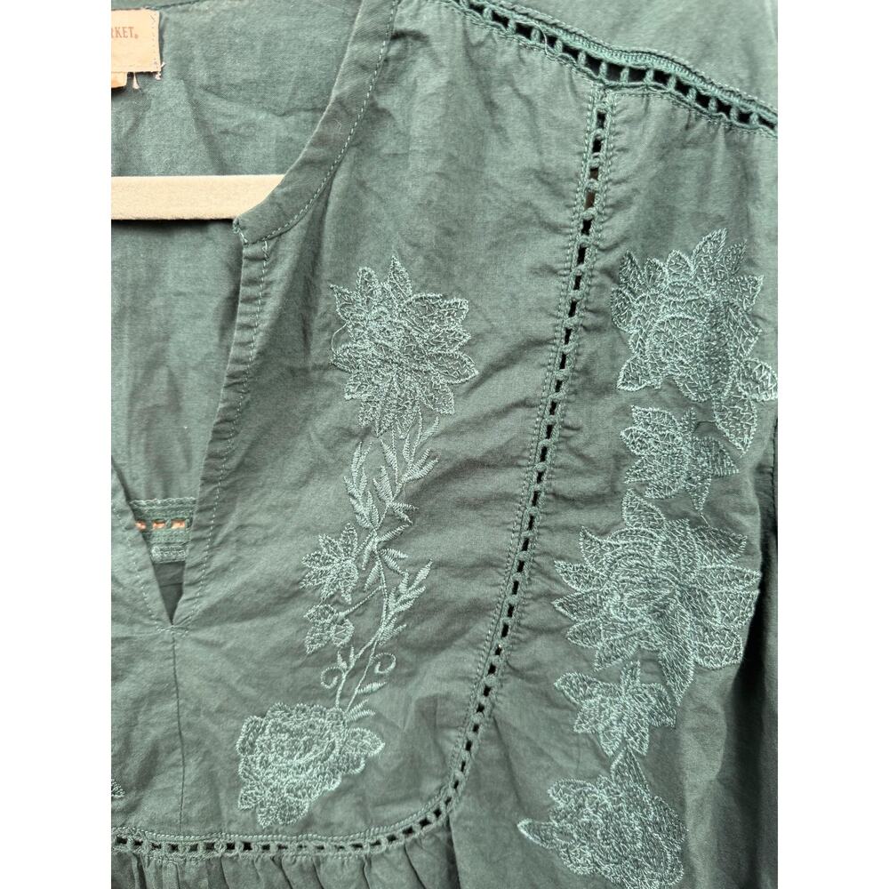 World Market Blouse Womens L/XL Green Embroidered V Neck 3/4 Sleeve Tunic Top - Picture 6 of 11